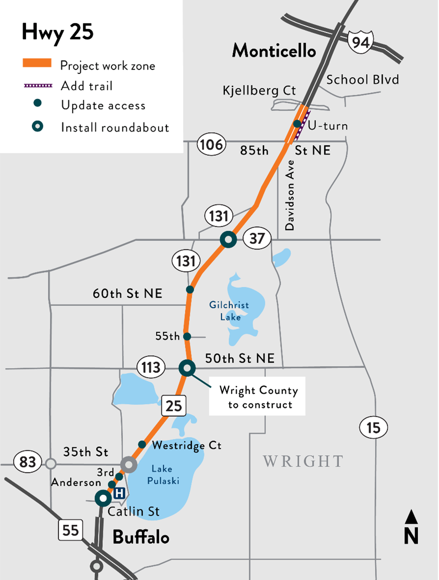 Map of Hwy 25 road construction